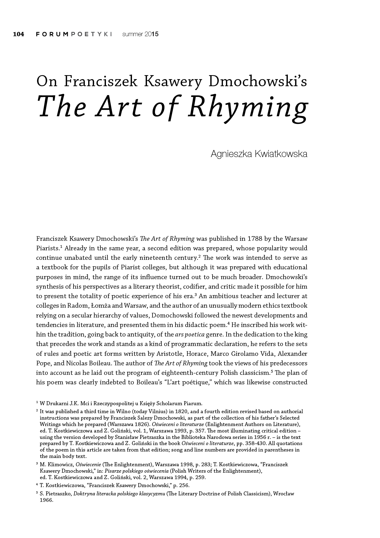 On Franciszek Ksawery Dmochowski’s "The Art of Rhyming"