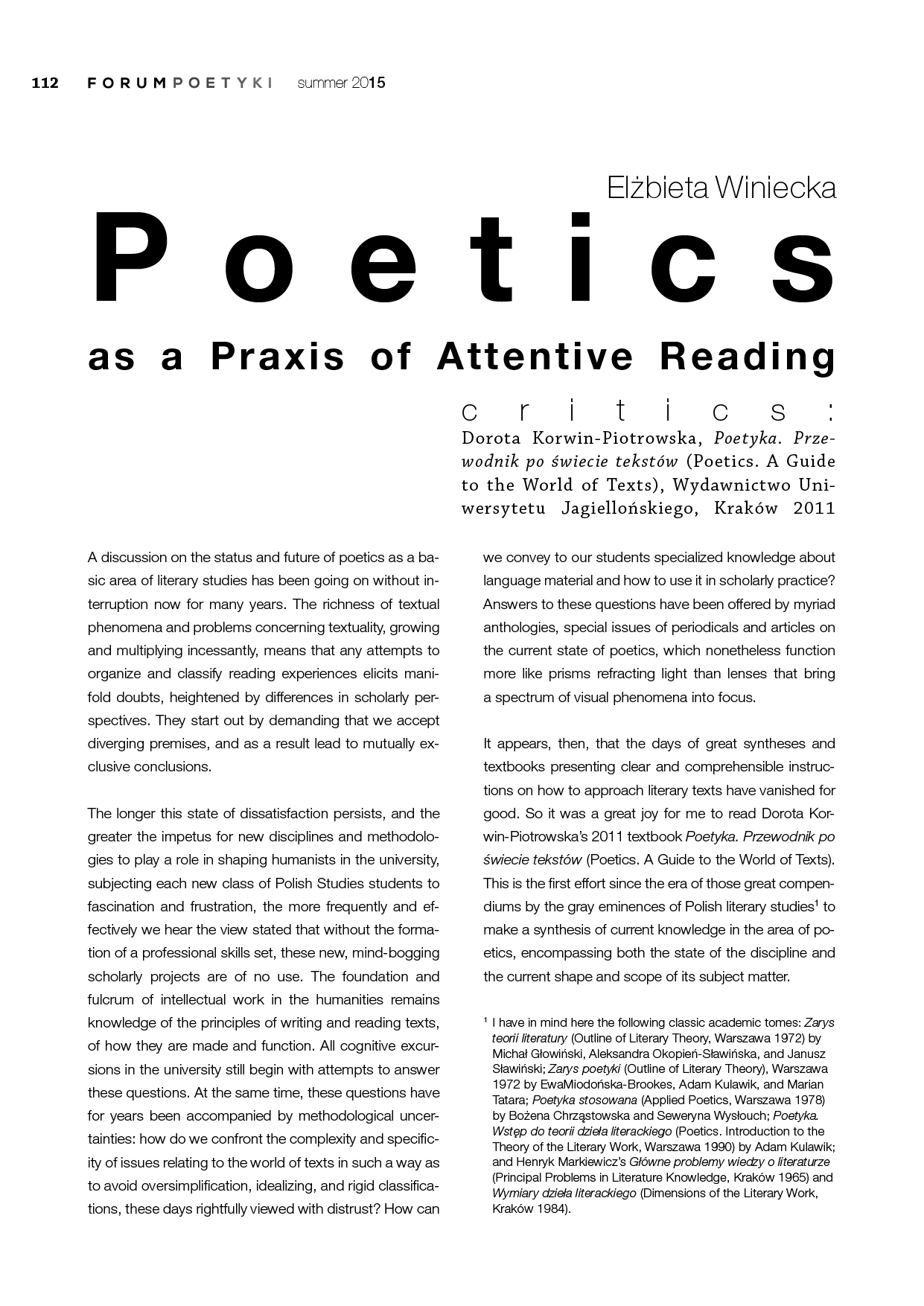 Poetics as Praxis of Attentive Reading