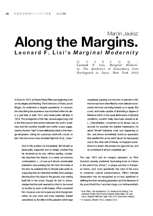 Along the Margins. Leonard F. Lisi’s Marginal Modernity