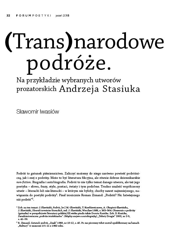 (Trans)narodowe podróże. Na przykładzie wybranych utworów prozatorskich Andrzeja Stasiuka