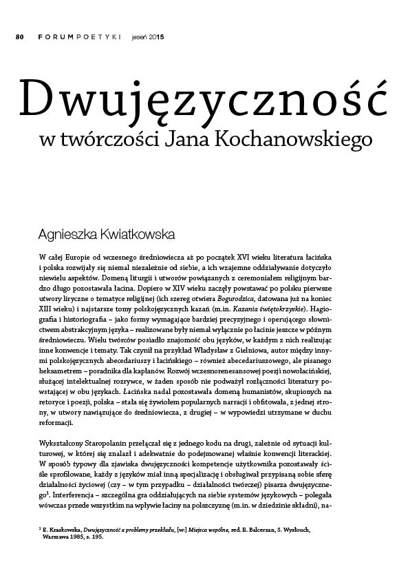 Dwujęzyczność w twórczości Jana Kochanowskiego