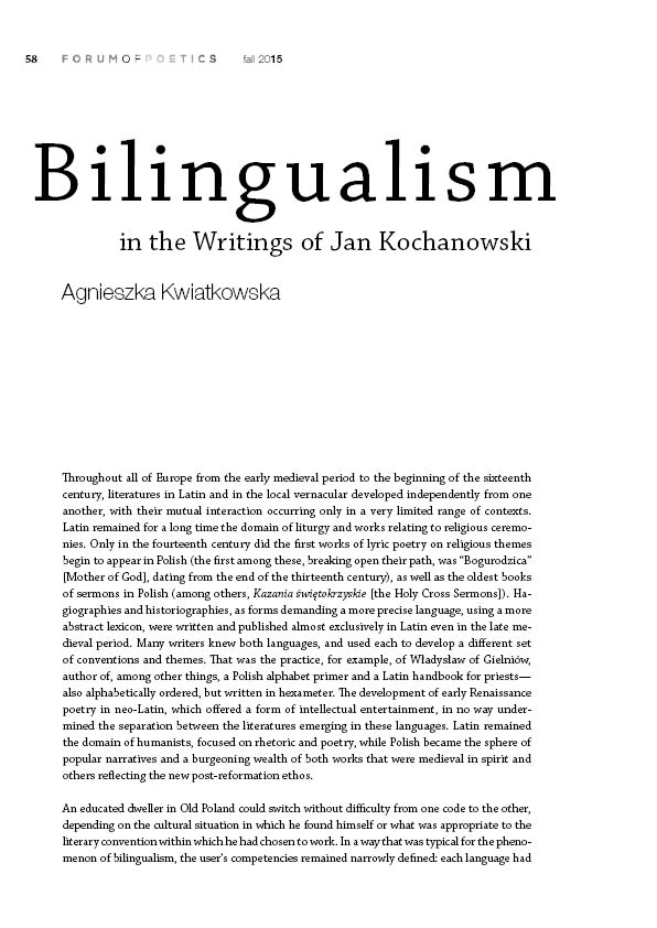 Bilingualism in the Writings of Jan Kochanowski