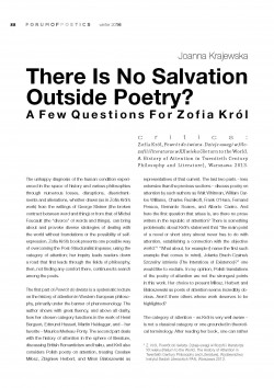 There Is No Salvation Outside Poetry? A Few Questions For Zofia Król