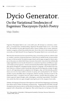 Dycio Generator. On the Variational Tendencies of Eugeniusz Tkaczyszyn-Dycki’s Poetry