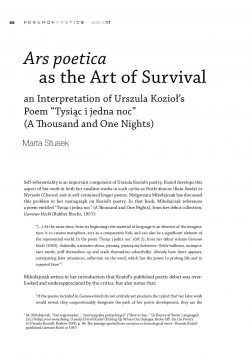 Ars poetica as the Art of Survival: an Interpretation of Urszula Kozioł’s Poem “Tysiąc i jedna noc” (A Thousand and One Nights)