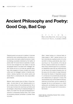 Ancient Philosophy and Poetry: Good Cop, Bad Cop