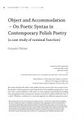Object and Accommodation  – On Poetic Syntax in Contemporary Polish Poetry  (a case study of nominal function)