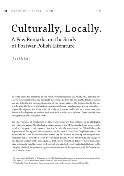 Culturally, Locally. A Few Remarks on the Study of Postwar Polish Literature