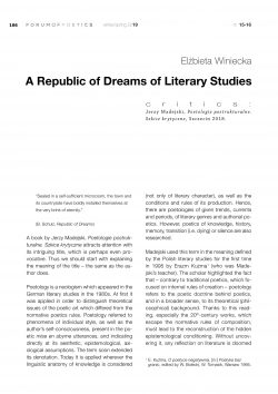 A Republic of Dreams of Literary Studies