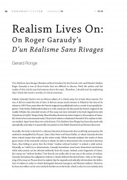 Realism Lives On:  On Roger Garaudy’s D’un Réalisme Sans Rivages