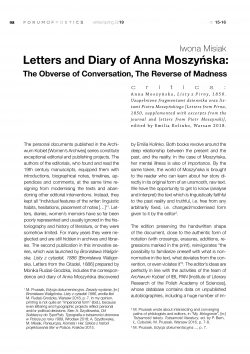 Letters and Diary of Anna Moszyńska:  The Obverse of Conversation, The Reverse of Madness