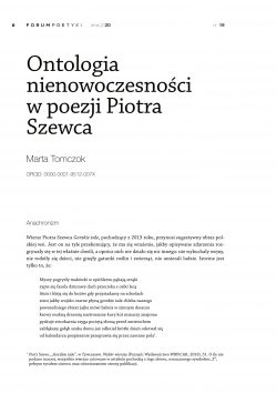 Ontologia nienowoczesności w poezji Piotra Szewca