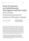 Some Comments on Authothematic Description (and Not Only). Wiersz (Trackless) by Andrzej Sosnowski from the Perspective of Philosophy of Language