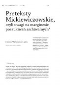 Preteksty Mickiewiczowskie, czyli uwagi na marginesie poszukiwań archiwalnych