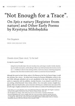 “Not enough for a trace”. On Spis z natury [Register from nature] and other early poems by Krystyna Miłobędzka