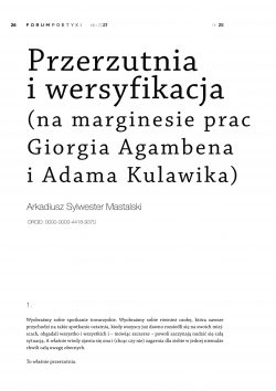 Przerzutnia i wersyfikacja (na marginesie prac Giorgia Agambena i Adama Kulawika)