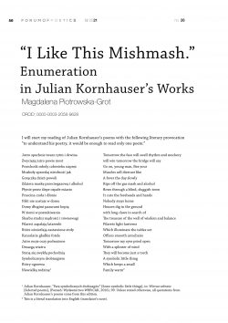 “I like this mishmash.” Enumeration in Julian Kornhauser’s works