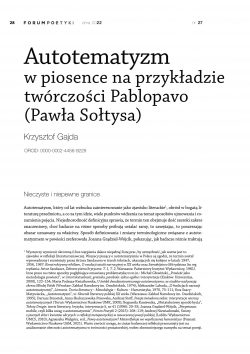 Autotematyzm w piosence na przykładzie twórczości Pablopavo (Pawła Sołtysa)