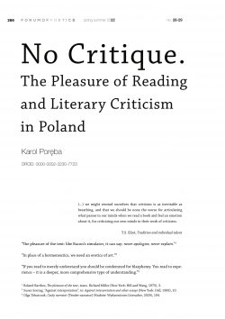 No Critique. The Pleasure of Reading and Literary Criticism in Poland