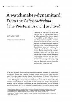 A watchmaker-dynamitard: From the Gałąź zachodnia [The Western Branch] archive