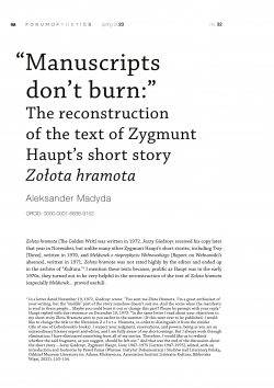 “Manuscripts don’t burn:” The reconstruction of the text of Zygmunt Haupt’s short story Zołota hramota