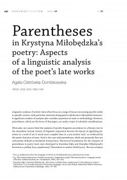 Parentheses in Krystyna Miłobędzka’s poetry: Aspects of a linguistic analysis of the poet’s late works