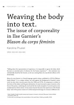 Weaving the body into text. The issue of corporeality in Ilse Garnier’s Blason du corps féminin