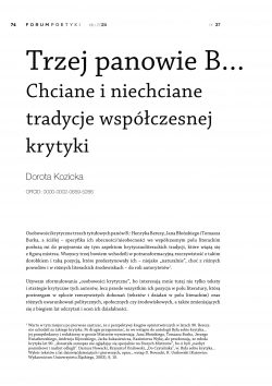 Trzej panowie B… Chciane i niechciane tradycje współczesnej krytyki