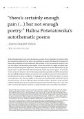 “there’s certainly enough pain (…) but not enough poetry:” Halina Poświatowska’s autothematic poems