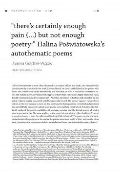 “there’s certainly enough pain (…) but not enough poetry:” Halina Poświatowska’s autothematic poems