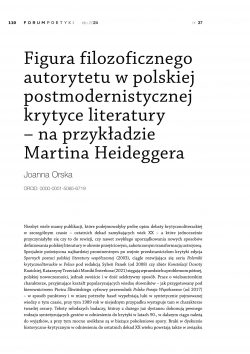 Figura filozoficznego autorytetu w polskiej postmodernistycznej krytyce literatury – na przykładzie Martina Heideggera