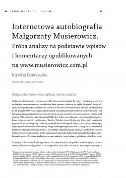 Małgorzata Musierowicz’s online autobiography. Towards an analysis based on entries and comments published on www.musierowicz.com.pl