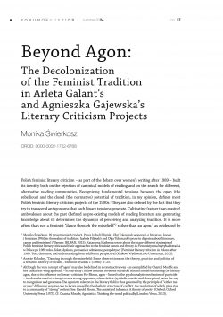 Beyond Agon: The Decolonization of the Feminist Tradition in Arleta Galant’s and Agnieszka Gajewska’s Literary Criticism Projects