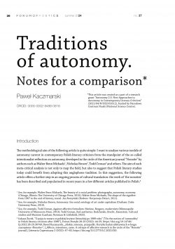 Traditions of autonomy. Notes for a comparison