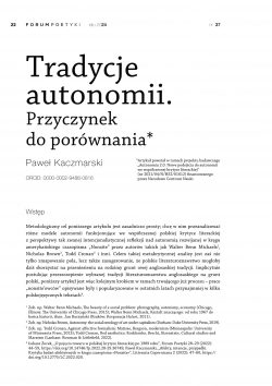 Tradycje autonomii. Przyczynek do porównania