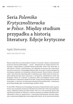 Seria Polemika Krytycznoliteracka w Polsce. Między studium przypadku a historią literatury. Edycje krytyczne