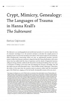 Crypt, Mimicry, Genealogy: The Languages of Trauma in Hanna Krall’s The Subtenant