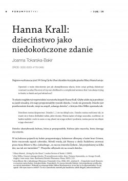 Hanna Krall: dzieciństwo jako niedokończone zdanie