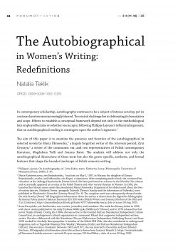The Autobiographical in Women’s Writing: Redefinitions
