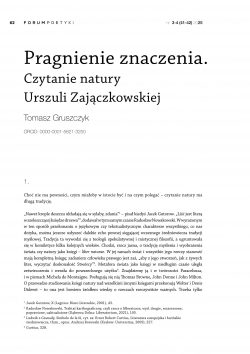 Pragnienie znaczenia. Czytanie natury Urszuli Zajączkowskiej