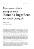 Rozpowszechnienie i recepcja myśli Romana Ingardena w Chinach (przegląd)
